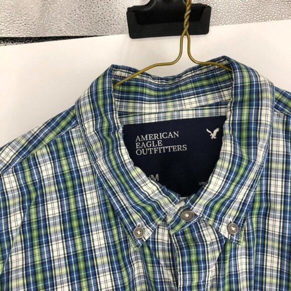 American Eagle  Outfitters blue green plaid button down mens medium - Picture 8 of 13